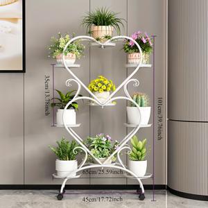 TEMU 바퀴가 달린 하트 모양 다층 식물 스탠드 - 발코니, 거실 또는 파티오 장식용 경량 실내외 꽃 랙, 화이트(높이 25.59인치, 베이스 폭 37.71인치), 홈 데코용 인공 식물