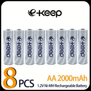 TEMU 8개입 e-keep AA Ni-MH 충전식 2000mAh 고용량, 저자가 방전 (500회 충전), 1년 보관 가능 - 손전등, 리모컨, 알람시계, 초인종, 게임 컨트롤러 호환 (AA R6 1.2V, 8개 대용량 팩)