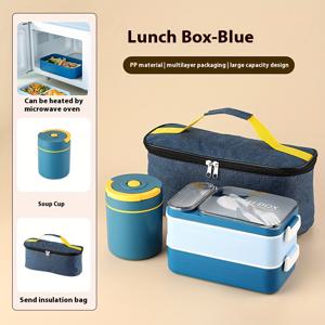 TEMU 5개 세트 이중층 대용량 도시락 보온백 포함, 일본식 전자레인지 안전 벤토 박스와 식기 및 보온가방, 야외 캠핑에 완벽, 추수감사절에 적합