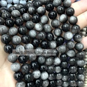 TEMU ASVRAI U 실버 오비디언 라운드 루즈 스페이서 비즈 세트, 4mm 6mm 8mm 10mm 12mm, 돌 재료, DIY 보석 만들기, 팔찌, 목걸이 액세서리