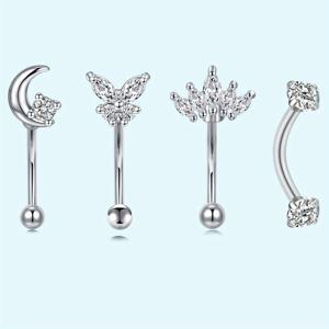 TEMU 4pcs 우아한 Rook Daith 귀걸이, 눈썹 반지 16G 304 스테인리스 스틸 배 입 반지 Cartilage Rook Daith 귀걸이 CZ 몸 피어싱 곡선 바벨, 여성 남성의 일상 착용, رمضان 카레엠|피어싱