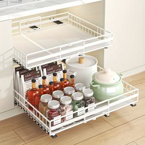 TEMU 2pcs/1pc 옵션 쉬운 설치 풀 아웃 캐비닛 정리기 - 주방용 피엘 앤 스틱 슬라이드 아웃 서랍, 냄비 및 그릇용 확장 가능한 다기능 스토리지 랙, 탄소강, 블랙 앤 화이트