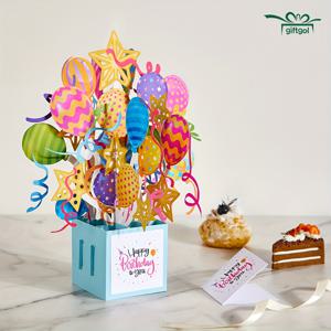 TEMU 1개 풍선과 선물 디자인의 3D 팝업 생일 카드 - 어머니날 및 모든 기념일에 어울리는 인터랙티브 종이 아트 인사말 카드, 모든 연령대용 - 화려한 색상, 별 장식, 개인화 메시지 공간, 축제 문구류 | 복잡한 접기
