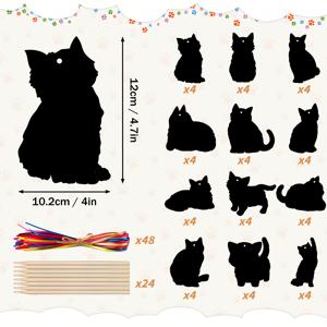 TEMU 48/24개 고양이 동물 스크래치 북마크, DIY 고양이 무지개 색상 종이 카드 공예 키트 생일 장식, 학교 교실 활동을 위한 캣링 펫 매직 아트 프로젝트 파티 선물