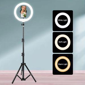 TEMU 10인치 LED 링 라이트 + 43인치 조절 가능한 삼각대, 3가지 색상 모드 및 밝기 조절 기능, 유튜브, 틱톡, 라이브 스트리밍, 사진 촬영, 메이크업, 영상 통화, 콘텐츠 제작에 적합