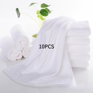 TEMU 10pcs 초박력 마이크로파이버 타월 - 두꺼운, 흡수력이 뛰어난 흰색 타월 - 스파, 호텔, 가발 가게 및 살롱 사용 - 퇴색 방지, 비직물, 180-200gsm - 헤어 살롱, 미용, 페디큐어 및 사우나 필수품, 살롱 필수품, 스파 필수품, 줄무늬 질감, 내구성 직물에 이상적