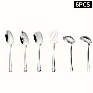 TEMU 6pcs 한국 스타일 스테인리스 스틸 금도금 주방 도구 세트: 홈 쿠킹 국자, 슬롯 스푼, 프라이팬 뒤집개, 홈 쿠킹 필수품 - 럭셔리 골든 국자, 체, 핫팟 스푼, 요리, 뷔페, 레스토랑, 연회, 파티, 베이킹, 서빙에 완벽 - 크리스마스 선물, 휴일 선물, 필수 테이블 데코