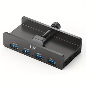 TEMU EJAY 4포트 USB 3.0 스플리터 (추가 전원 공급 장치 & 59인치 긴 데이터 케이블 포함) - 데스크/모니터용 소형 데스크탑 허브, 5V USB 충전, 내구성 좋은 알루미늄 클램프, 태블릿 호환, 멀티 포트 연결, 모니터 클램프, 세련된 디자인