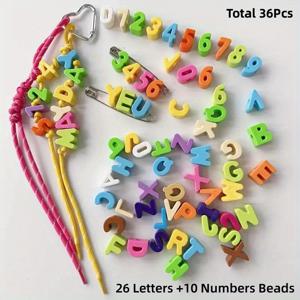 TEMU 36 DIY 비즈 - 아크릴 문자와 숫자, 비즈 구멍이 있는 26 문자와 10 숫자 0-9, 키체인, 신발 액세서리, 가방 자수, 폰 체인, 팔찌 만들기, 키체인, 창의적인 공예, 문자 비즈 세트, 재미있는 디자인, 내구성 있는 비즈 재료, 다색 비즈