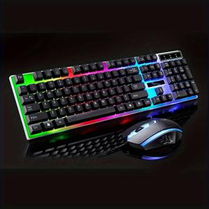 TEMU RGB 게이밍 키보드 및 마우스 콤보 - 유선 USB 104키 백라이트, 인체공학적 오른손 디자인, 배터리 불필요, PC, PS4, 원 호환, 편안함과 스타일 향상, 게이밍 액세서리, 생동감 있는 조명, 내구성 있는 구조
