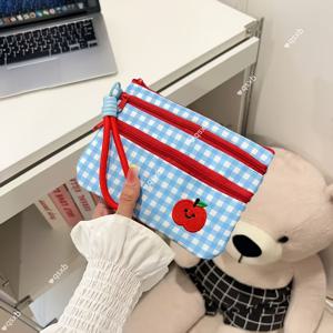 TEMU 1개 연한 파란색 체크무늬 여권 홀더 디자인 - 휴대용 다기능 여행 지갑, 티켓 및 신분증 보관, 지퍼 클로저, 세탁기 사용 가능, 가벼운 내구성 폴리에스터 안감, 재미있는 디자인, 안전한 여행 액세서리|카드지갑