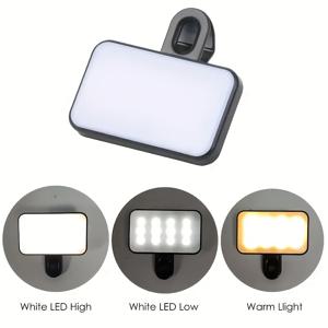 TEMU 1개 셀피 라이트, 12 LED 폰 , 충전식 화상회의 조명, 폰 클립 포함, 카메라 스크류 마운트, 라이브 스트림, 메이크업, 사진 촬영용 휴대용 비디오 라이트 (블랙), 클립온 라이트,가벼운 빛,USB 전원 조명,에너지 효율적인 LED,카메라 라이트,사진작가