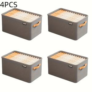 TEMU 4개 휴대용 패브릭 보관 정리함, 접이식 보관 바구니, 내구성, 다용도 | 클래식 부직포, 이중 손잡이, 강철 프레임, 서랍 스타일 | 옷, 바지, 속옷, 양말, 필수품, 홈 클로젯, 침대 밑 보관, 침대 밑 보관