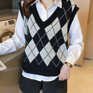 TEMU 여성 봄가을 패션 기본 체크 편안한 니트 민소매 베스트 데일리 통근 캐주얼 루즈핏 부드러운 조끼 나시 슬림소녀 SLIM GIRL