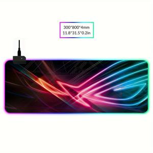 TEMU BJ05-RGB 대형 게이밍 마우스 패드 (LED 백라이트 + 스티치 처리된 가장자리), 400x900mm 미끄럼 방지 고무 데스크 매트, 생동감 넘치는 RGB 컬러, 원클릭 전환, 장식 디자인, 게이머 및 학생용