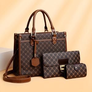 TEMU 목걸이형 로고 여성용 3피스 핸드백 세트 - 대형 토트백, 지갑 클러치 & 카드 홀더 (현금 없음) - 골드톤 하드웨어, 지퍼 클로저, 그레이/다크 브라운/화이트 - 여행, 일상용 우아한 가방