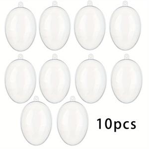 TEMU 10pcs 투명 플라스틱 채우기 가능한 부활절 달걀 장식품, 투명한 빈 타원형 장식 공, 배터리 필요 없음, 깃털 없음, 다양한 장식으로 파티, 웨딩, 크리스마스, 데이 장식을 위한 휴대용 걸이