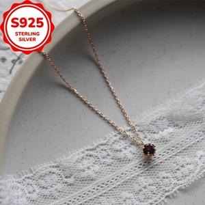 TEMU 여성용 925 실버 석류 레드 합성 지르코니아 펜던트 목걸이 칼라본 체인, 빈티지 우아한 어머니날 선물 보석 (박스 미포함)|은목걸이
