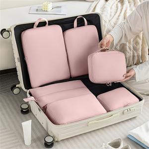 TEMU 6pcs 세트 압축 패킹 큐브 - 내구성 강한 폴리에스터 소재, 가벼운 여행 정리용 가방 및 옷 분류, 확장 가능한 수납백 세트, 캐리어에 적합, 아웃도어 여행 필수품