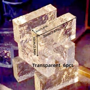 TEMU 6개 세트 아크릴 홀로우 벽장식 블록 - 얼음질감의 사생활보호판, 재사용 가능한 접착형 브릭 (투명/오렌지/파랑), 이벤트·웨딩·홈&오피스 인테리어, Art Deco 스타일, 경량패널