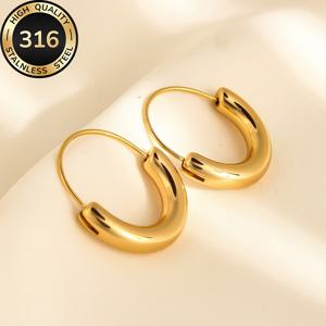 TEMU AIVEO 18K 골드 도금 스테인리스 스틸 여성용 후프 귀걸이 - 저자극성, 변색 방지, 베이지, 편안한 후프, 데일리 & 파티 주얼리, 내구성 있는 18K 골드 도금 (변색 없음) - (크리스마스 선물 추천)