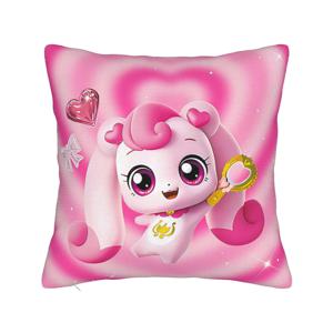 TEMU 비후두 귀여운 핑크 만화 쿠션 커버 - 부드러운 폴리에스터, 지퍼 클로저, 세탁기 사용 가능, 현대적인 스타일의 사랑스러운 핑크 토끼 & 하트 디자인으로 아늑한 홈 데코, 귀여운 베개