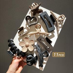 TEMU 11개 여성용 우아한 헤어 클로 세트 - 무광, 기하학적 & 플로럴 패턴, 다양한 사이즈 - 스타일리시한 디자인, 내구성 좋은 플라스틱, 일상 및 공식 행사에 적합, 헤어 액세서리, 이벤트 헤어 클로, 헤어 클로