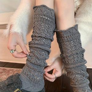 TEMU 1쌍 여성용 가을/겨울 홀아웃 종아리 양말, 따뜻한 레이어드 미드컬프 양말, 한국 스타일 달콤한 레트로 두꺼운 양말, 겨울 양말,추운 날씨용 의류,홀로우아웃 디자인,귀여운 양말,따뜻한 원단,부드러운 소재,스타일리시 양말,여성용 양말,캐주얼 웨어