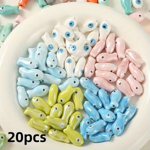 TEMU 20개 세라믹 물고기 비즈 - 신선하고 귀여운 수제 페인팅, 낚시 테마 DIY 액세서리용 (팔찌 & 목걸이 소품)
