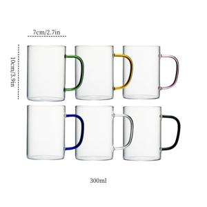 TEMU 6pcs 컬러풀한 핸들 유리 컵 세트, 300ml, 가정용 열전도성 유리 컵, 차 컵, 두꺼운 유리 컵, 대용량 주스 커피 싱글 레이어 컵