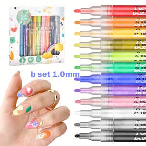 TEMU 12색 DIY 네일 아트 펜 세트, 빠른 건조 포뮬러, 1.0mm 미세 팁 브러시 & 12가지 생생한 색상 (핑크, 블루, 그린, 옐로우, 오렌지, 퍼플, 레드, 블랙, 화이트, 브라운, 터키즈, 마젠타) - 민감한 베이지에 안전, 전문가용 네일 폴리시|네일아트|매니큐어|네일팁