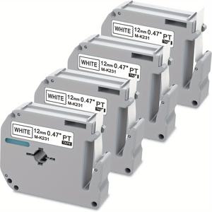 TEMU 4개입 M-K231 라벨 테이프 교체용 - 12mm 0.47 화이트, PT-M95, PT-90, PT-70, PT-65, PT-85, 45 라벨 메이커와 호환, 내구성 및 사용 용이, 효율적인 라벨링, 사무용품, 컴팩트 디자인, 고품질 테이프