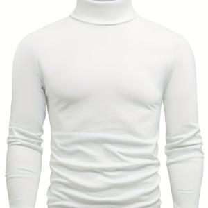 TEMU 남성용 슬림핏 하이넥 긴팔 티셔츠 - 스트레치 보온 베이스 레이어, 단색 캐주얼 탑, 가을 겨울용, 손세탁 전용