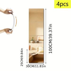 TEMU 4개+30cm, 1mm, 3D 아크릴 거울 벽 스티커, 사각형 벽 스티커 조합 거울 벽 스티커 아크릴 삼차원 벽걸이 거울 홈 피팅 거울 벽, 홈 운동 체육관 복도 거울, 거울 벽 스티커