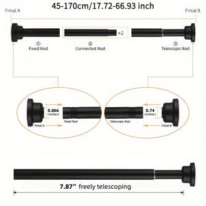 TEMU LOMILD - 1개 조절 가능한 블랙 샤워 커튼 로드, 45-250cm/17.72in-98.43in, 드릴링 필요 없음, 스테인리스 스틸 재질, 쉬운 설치, 욕실, 창문, RV, 거실, 침실에 적합 - 커튼, 옷장 등에 사용되는 텐션 로드|샤워커튼