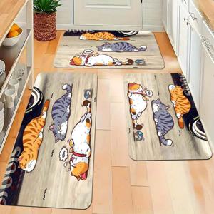 TEMU 1개 두꺼운 1.1cm 주방 바닥 매트, 세 마리 고양이 패턴 인쇄된 바닥 매트 두껍고 내마모성이 뛰어나며 부엌 거실 현관 발코니 및 홈 에 적합