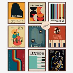 TEMU 9pcs 재즈 음악 포스터 세트, 아트 데코 및 빈티지 스타일, 프레임 없는 레트로 콘서트 벽화, 8x10 인치, 음악 축제 및 악기 테마로 음악을 사랑하는 사람들을 위한 홈, 사무실, 거실 장식