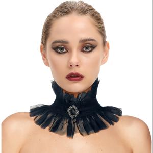 TEMU 주카보르 고딕 러플 칼라 - 블랙 폴리에스터 섬유, 로맨틱 스타일의 골든 버튼, 할로윈 의상 및 파티에 완벽, 성인 선물 아이디어, 할로윈 의상 액세서리 | 로맨틱 스타일 칼라 | 세부적인 구조, 할로윈 의상