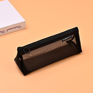 TEMU 1개 블랙 나일론 펜 & 문구 정리 파우치 - 투명 메쉬 3D 삼각형 디자인, 대용량 학교/사무실/여행용 멀티컴파트먼트 수납, 내구성 있는 지퍼 클로저, 모던 액세서리, 튼튼한 지퍼 포켓