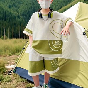 TEMU 남아용 여름 신상 한국 스타일 캐주얼 루즈 레터링 프린트 패션 투피스 세트, 야외 활동에 완벽