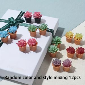 TEMU 12개입 1/12 스케일 미니어처 다육식물 화분 - DIY 거실/정원 장식, 모델 조경 오너먼트, 크리스마스, 라마단, 새해, 졸업 선물에 적합한 미니어처 시뮬레이션 식물 데스크탑 오너먼트