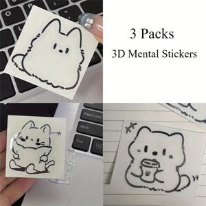 TEMU 3개 세트 고양이 3D 금속 스티커, 친칠라 공예용품 & 스티커, 사무용품, 선물, 스크랩북, 저널링, 노트북, 범퍼, 스케이트보드, 병, 컴퓨터, 휴대폰, 헤드폰, 포스터, 자동차용