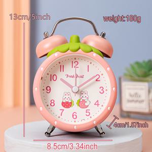 TEMU 딸기 알람 시계, 현대적인 소형 알람 시계 배터리 구동 3.5인치, 조용한 걷기 비틱 안티크 시계, 사무실, 가정, 주방, 침실, 학교에 적합한 블랙/핑크/레드