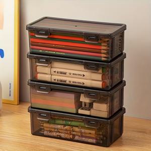 TEMU 4개의 대형 투명 PP 보관 상자, 뚜껑이 달린 가벼운, 미완성 표면 처리 - 사무실 및 용품, 펜, 연필, 마커, 공예, 대용량 투명 스테이션러리 보관 상자, 컬러 펜 및 크레용용 펜 홀더, 공예 보관|세련된 보관 상자|내구성 있는 플라스틱 상자, 공예용 보관 상자