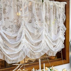 TEMU 프랑스 스타일 화이트 레이스 커튼, 로맨틱한 장미 & 나비 디자인, 거실 또는 침실용 무선 풀다운 스타일 - 세탁 가능한 폴리에스터 자카드 원단, 빛을 통과하는 시스루 커튼, 꽃무늬 드레이퍼리, 예술적 패브릭