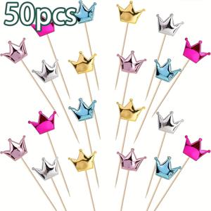 TEMU 50개 세트 왕관 컵 뚜껑 컵케이크 토퍼, 생일 컵케이크, 웨딩 생일 파티 케이크 장식, 멀티컬러