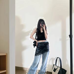 TEMU 여성용 레트로 블랙 레이스 스택드 스커트 - 비대칭 밑단 & 벨트, 반투명 레이어 디자인, 핸드워시 전용, 사계절 캐주얼부터 엘레강스까지 솔리드 컬러 스커트, 귀여운 패션, 신축성 없는 원단