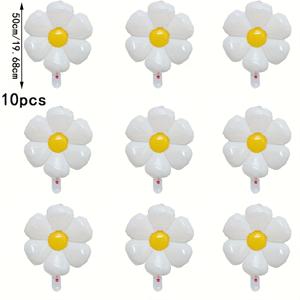 TEMU 10개 화이트 호일 페이퍼 데이지 풍선 - 생일, 결혼식, 어머니날, 졸업식, 부활절 및 계절 행사용 라운드 플로럴 파티 장식품 - 실내/야외 장식, 전기 불필요, 이벤트 , 데이셔 모양 풍선