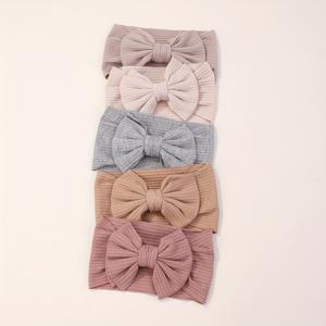 TEMU 5pcs Pastel Bow Hair Ties for Girls - Ruffled Texture Wide Elastic Bands, Assorted Colors (Pink, Beige, Light Blue, Peach, Mint Green), Soft Fabric Bows