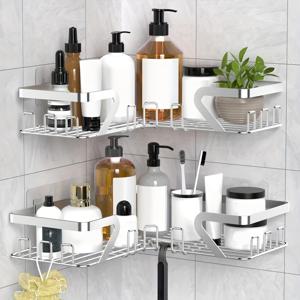 TEMU 2개 스테인레스 스틸 벽걸이 샤워 선반 - 드릴 없음 방수 욕실 정리함 샴푸, 비누 및 더 많은 것에 - 공간 절약 욕실 보관 선반 다중 구획, 욕실 샤워 선반, 세련된 현대 디자인, 드릴 없음 설치|욕실선반|화장실선반